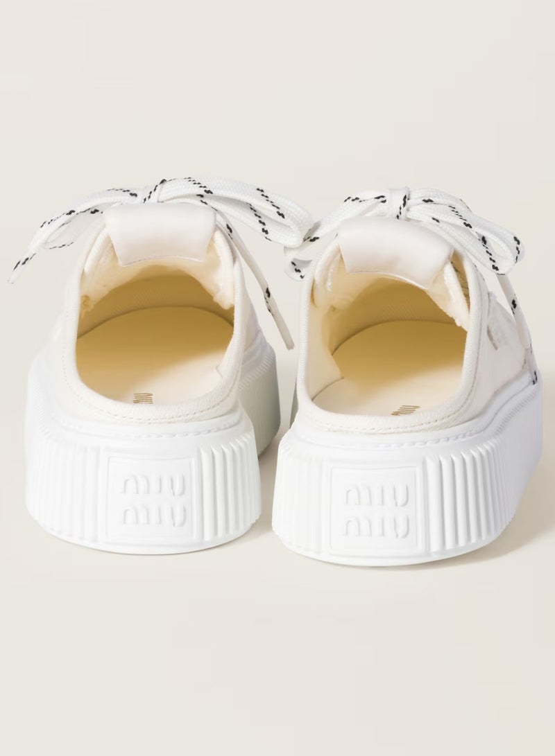 مياو مياو شعار مطرز بحروف مقدمة مستديرة من الدنيم حذاء مول من القماش المسطح - Image 3