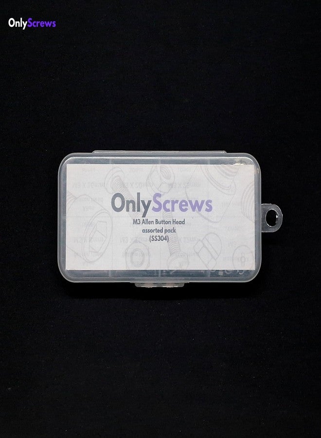 OnlyScrews براغي OnlyScrews M3 برأس زر ألين، مصنوعة من الفولاذ المقاوم للصدأ SS304، مجموعة متنوعة في علبة، 110 قطعة مع غسالات وصواميل، بأطوال من 8 مم إلى 25 مم مع مفتاح ألين مجاني - Image 2