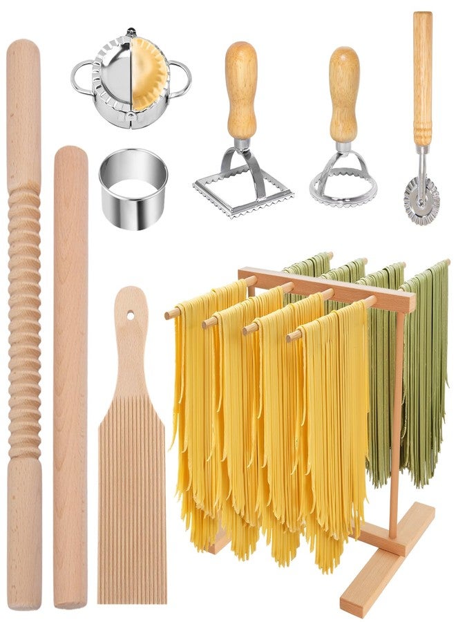 Krbnk Pasta Making Tools, 9 PCS Wood Pasta Making Kit with Pasta Drying Rack, Pasta Roller, Gnocchi Board, Ravioli Cutter Pasta Making Accessories - Image 1