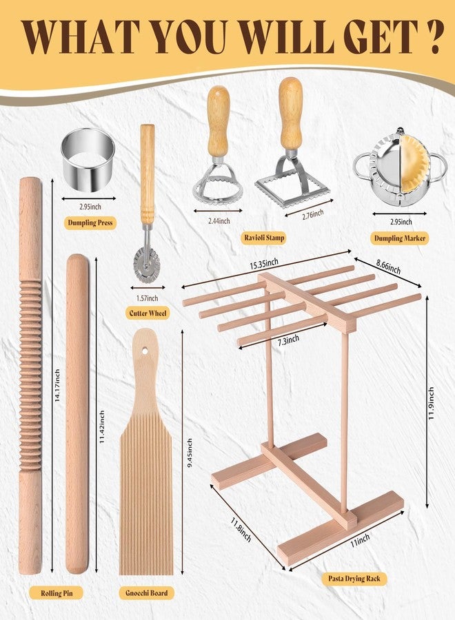 Krbnk Pasta Making Tools, 9 PCS Wood Pasta Making Kit with Pasta Drying Rack, Pasta Roller, Gnocchi Board, Ravioli Cutter Pasta Making Accessories - Image 2