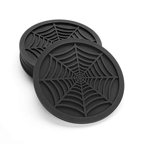 COASTERFIELD Silicone Coasters For Drinks - 6 Pack Unique Design Spider Drink Coasters, 4" Black Coaster Set by COASTERFIELD - Image 1