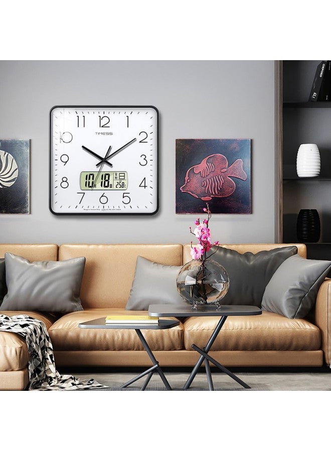 Timess Square Wall Clock, Living Room Clock, Perpetual Calendar, Timepiece, Sweep Second Movement, Quartz Clock, Calendar Wall Clock, 38cm