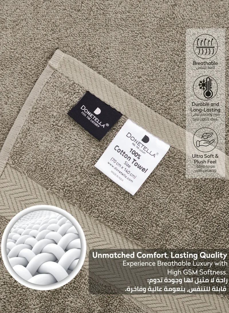 Donetella Premium 100 % Combed Cotton 2-Pcs Bath Towel Set (70 X 140 CM) 600 GSM Large Towel, Highly Absorbent, Quick Dry,Best Towel for Bathroom, Spa And Hotel,Deep Taupe