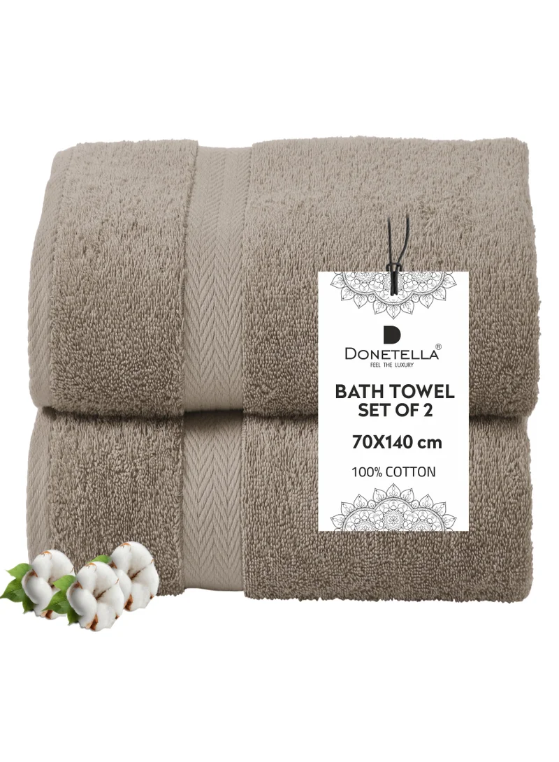 Donetella Premium 100 % Combed Cotton 2-Pcs Bath Towel Set (70 X 140 CM) 600 GSM Large Towel, Highly Absorbent, Quick Dry,Best Towel for Bathroom, Spa And Hotel,Deep Taupe