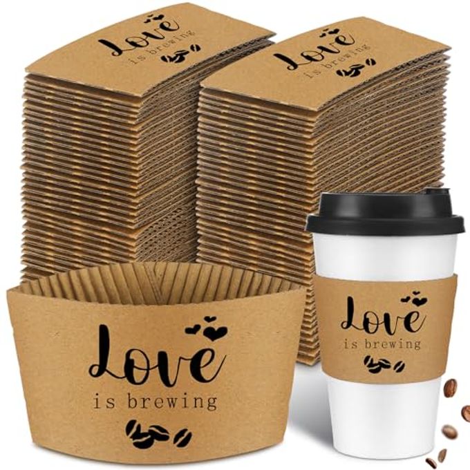 Jingmore 200 Pcs Wedding Coffee Sleeves Love Is Brewing Custom Kraft Paper Disposable Cup Holders for 10-20 oz Drink Holder Bulk for Wedding Reception Coffee Bar Bridal Shower Engagement Party Favor