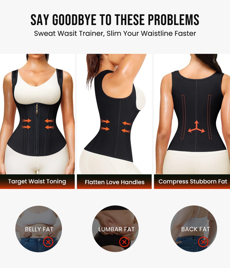 Junlan Waist Trainer for Women - Sauna Suit Sweat Vest for Working Out (Black, 2X-Large) - Image 4