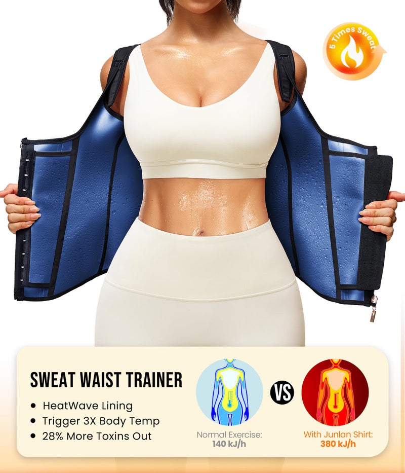 Junlan Waist Trainer for Women - Sauna Suit Sweat Vest for Working Out (Black, 2X-Large) - Image 3