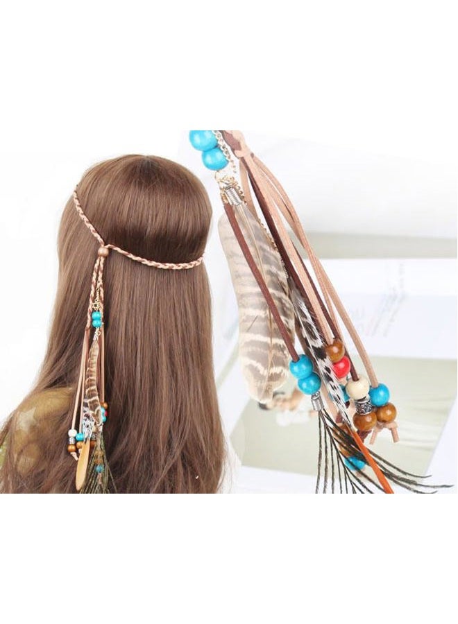 Campsis A&c Indiana Princess Peacock Feather Head Chain for Girl, Fashion Headband for Women. (Blue) - Image 1