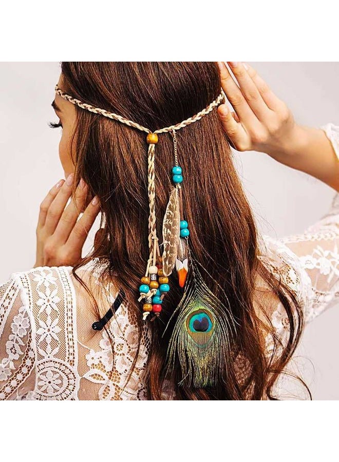 Campsis A&c Indiana Princess Peacock Feather Head Chain for Girl, Fashion Headband for Women. (Blue) - Image 2