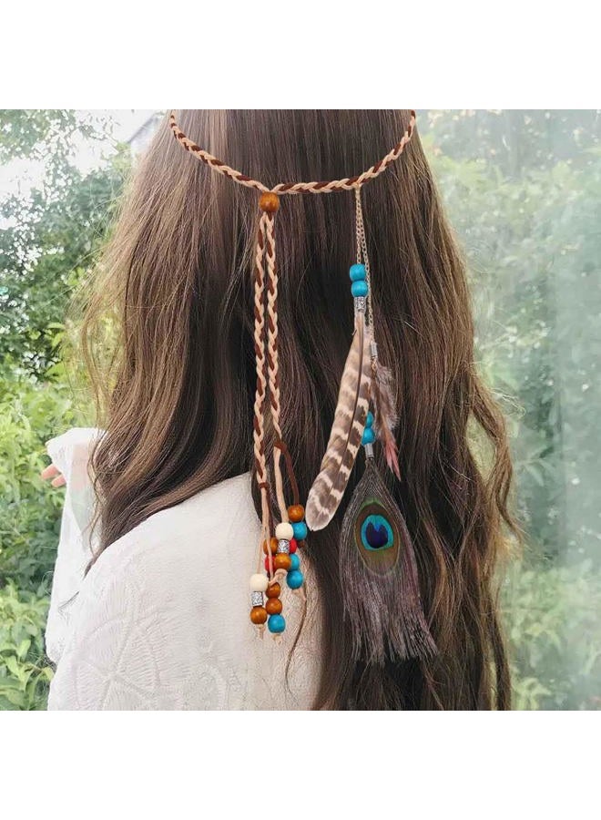 Campsis A&c Indiana Princess Peacock Feather Head Chain for Girl, Fashion Headband for Women. (Blue) - Image 4