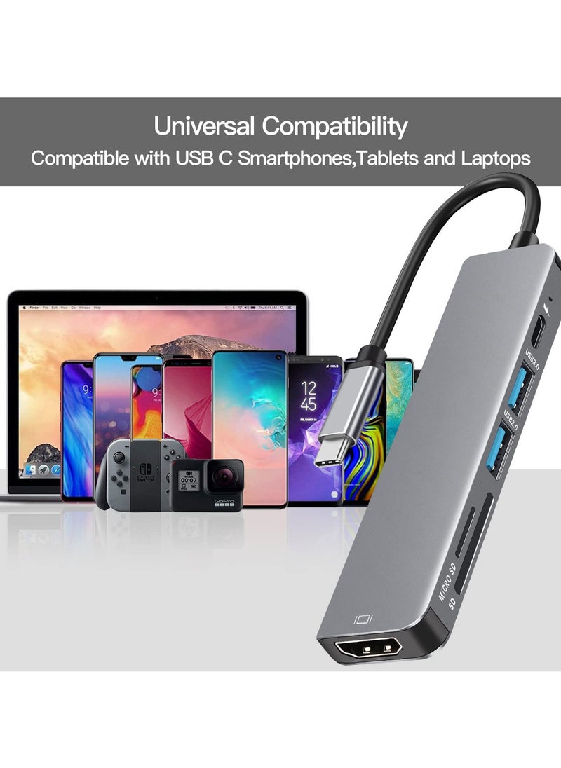 Generic - USB C Hub with 100W PD Charging, Type C to HDMI 4K 30Hz Adapter, USB Hub 3.0 5Gbps Data Transfer Ports, Compatible for MacBook Pro/Air 2023 M2/M1, iPad Pro/Air, HP, Dell, ASUS, Lenovo - Image 1