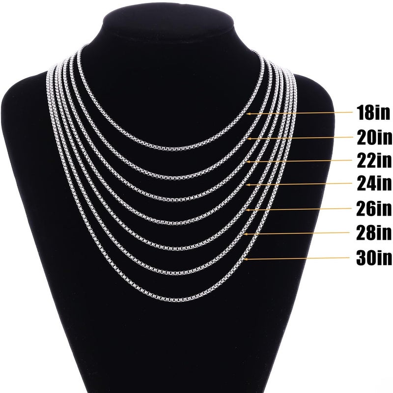 Fiusem Pendant Necklace for Men, Silver Tone Rectangular Pierced Necklace for Mens with 2.5 mm Box Chain, Stainless Steel Bar Chain, 24 Inches - Image 5