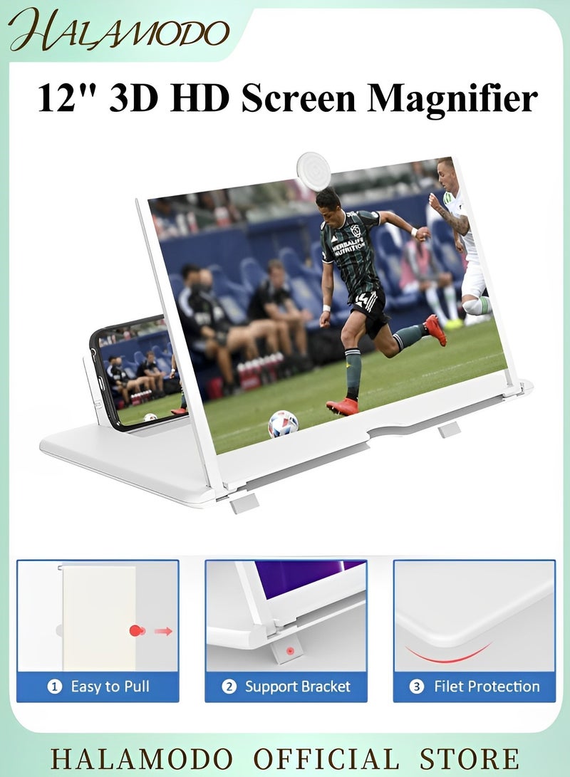 Halamodo 12" Screen Magnifier Amplifier 3D HD New Phone Holder Screen Amplifier Movie Video Phone Amplifier Screen Phone Projector for All Smartphones - Image 1