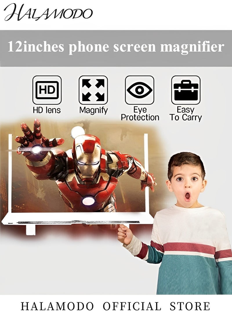 Halamodo 12" Screen Magnifier Amplifier 3D HD New Phone Holder Screen Amplifier Movie Video Phone Amplifier Screen Phone Projector for All Smartphones - Image 2