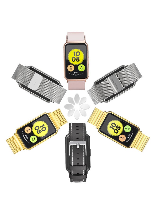Generic - Fit 2 Watch Band Stainless Steel Milanese Clasp Magnetic Suction Three-bead Bamboo Texture Metal Wristband For HuaweiWatch-Color:Milan-Shallow Gold-Specifications:For HuaweiFit3 - Image 1