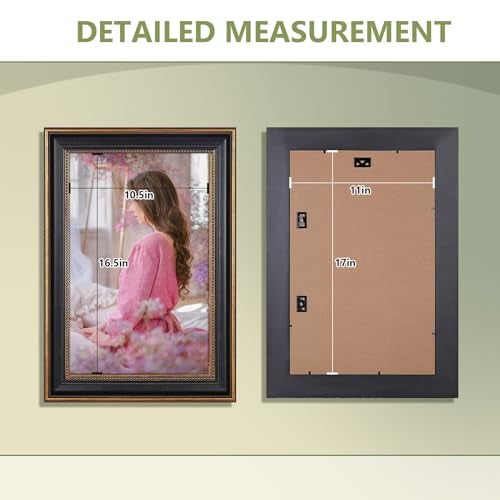 Space Art Deco, 11x17 Ornate Picture Frame Without Mat for 11x17 Photo,Shatter-Resistant Glass Sawtooth Hangers Wall Mount Display(Color Black/Ornate Gold) - Image 5