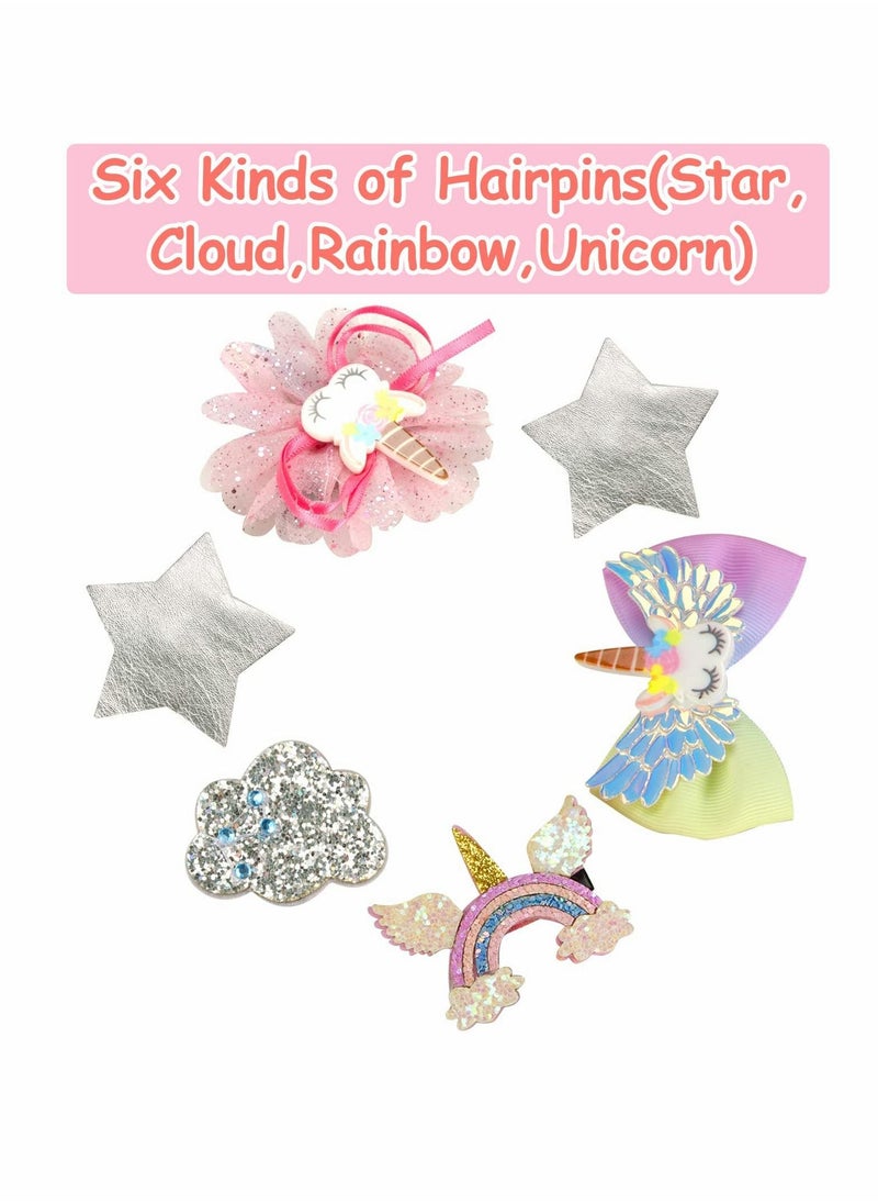 Excefore - Coloured Hair Extensions, 6 Pcs Hair Clips Include Rainbow, Unicorn,   Hair Accessories, Hair Decorations for Girls, Kids, Children, Birthday Party, Children's Day - Image 1