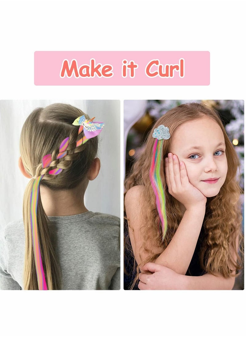 Excefore - Coloured Hair Extensions, 6 Pcs Hair Clips Include Rainbow, Unicorn,   Hair Accessories, Hair Decorations for Girls, Kids, Children, Birthday Party, Children's Day - Image 1