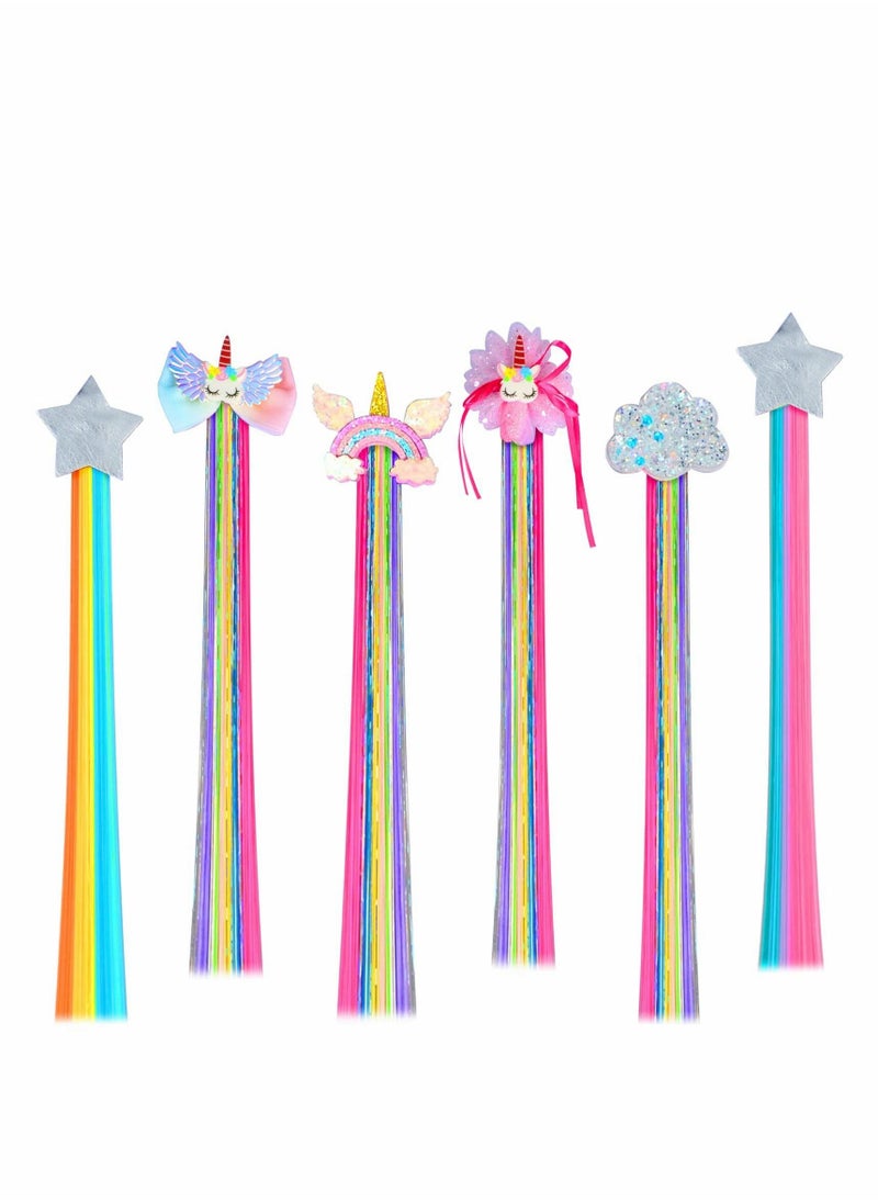 Excefore - Coloured Hair Extensions, 6 Pcs Hair Clips Include Rainbow, Unicorn,   Hair Accessories, Hair Decorations for Girls, Kids, Children, Birthday Party, Children's Day - Image 1