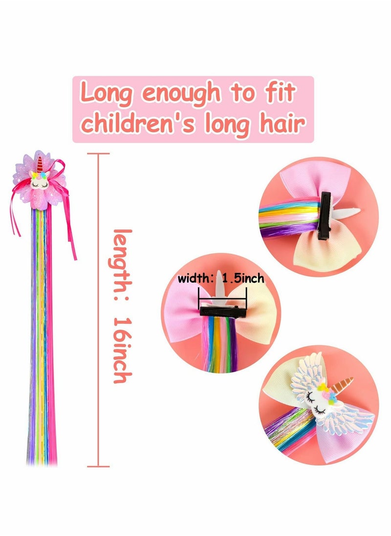 Excefore - Coloured Hair Extensions, 6 Pcs Hair Clips Include Rainbow, Unicorn,   Hair Accessories, Hair Decorations for Girls, Kids, Children, Birthday Party, Children's Day - Image 1