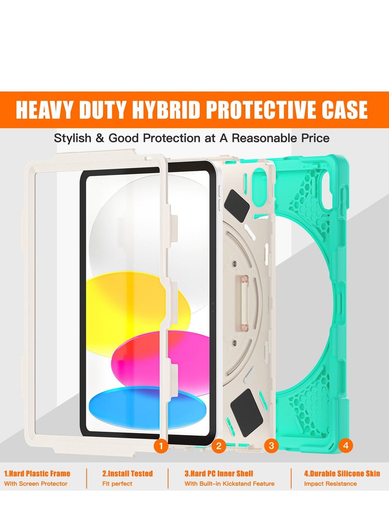 GULFLINK Full Body Cover with 360 Rotating Hand Strap & Shoulder Strap, Heavy Duty Shockproof Case for  ipad 10th 10.9 inch 2022（A2757/A2777）Mint green - Image 2