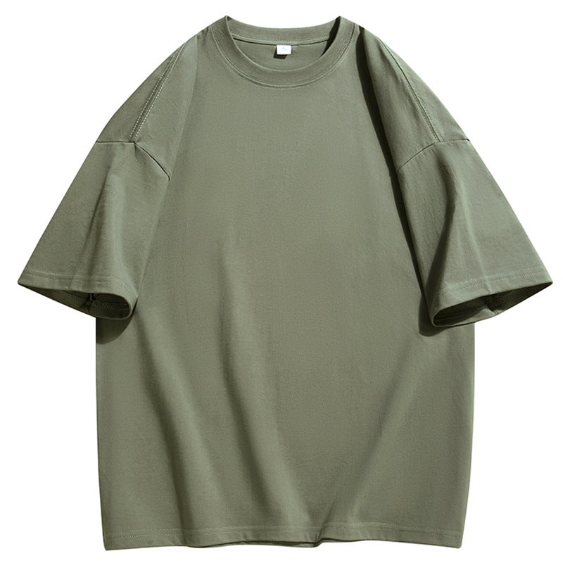American-style heavy cotton short-sleeved T-shirt men's and women's basic solid color oversize T-shirt bottoming shirt trendy half-sleeved T-shirt - Image 1