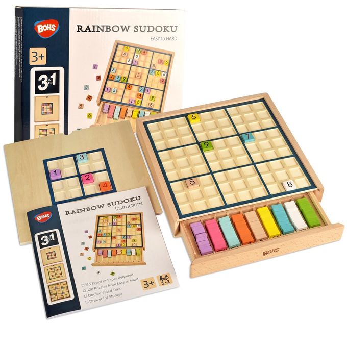 BOHS Wooden Rainbow Sudoku 3 in 1 Easy to Hard with Book of 320 Sudoku Puzzles Desktop Brain Teaser Game Toys - Image 4