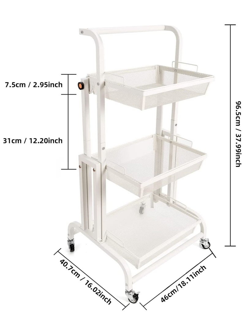 Organized Home 3 Tier Adjustable Utility Cart Rolling Cart Storage Organizer with Wheels Handle Removable Storage Wire Baskets Metal Mesh Storage Shelf for Kitchen Bathroom Bedroom Office - Image 2