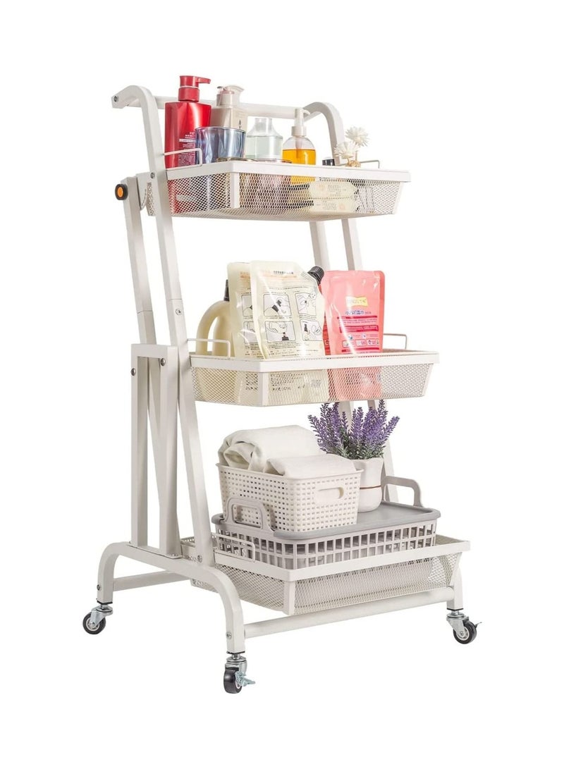 Organized Home 3 Tier Adjustable Utility Cart Rolling Cart Storage Organizer with Wheels Handle Removable Storage Wire Baskets Metal Mesh Storage Shelf for Kitchen Bathroom Bedroom Office - Image 1