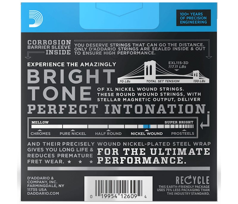 Daddario EXL115 Nickel Wound Electric Guitar Strings Medium - 11-49 - Image 2