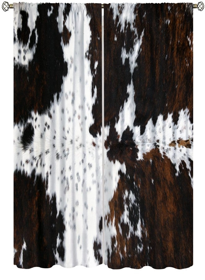 YCness Cow Print Curtains, Animal Fur Skin Curtains Brown Cowhide Western Farm Window Treatments for Kids, Wild 3D Rustic Hunter Theme 2 Panel Sets, 63x42 Inch - Image 1
