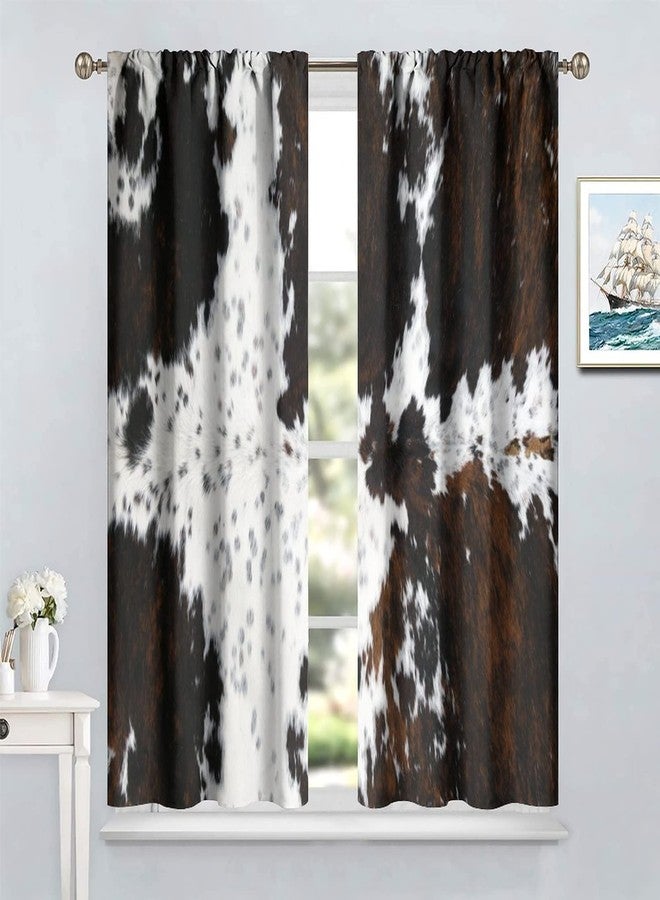 YCness Cow Print Curtains, Animal Fur Skin Curtains Brown Cowhide Western Farm Window Treatments for Kids, Wild 3D Rustic Hunter Theme 2 Panel Sets, 63x42 Inch - Image 4