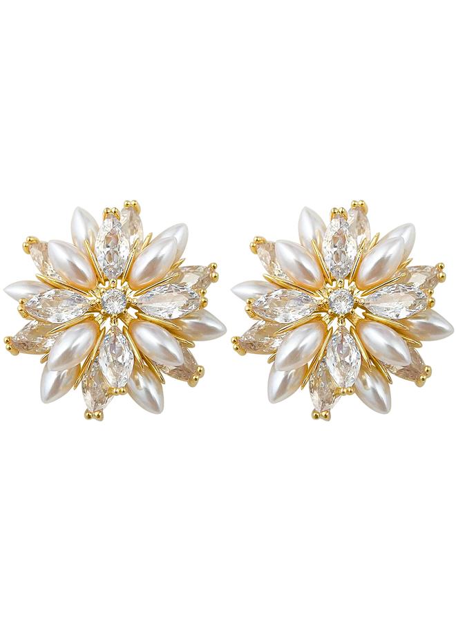 Take Two Floral Decor Earrings with Faux Pearl - Image 5