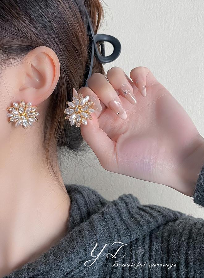 Take Two Floral Decor Earrings with Faux Pearl - Image 4