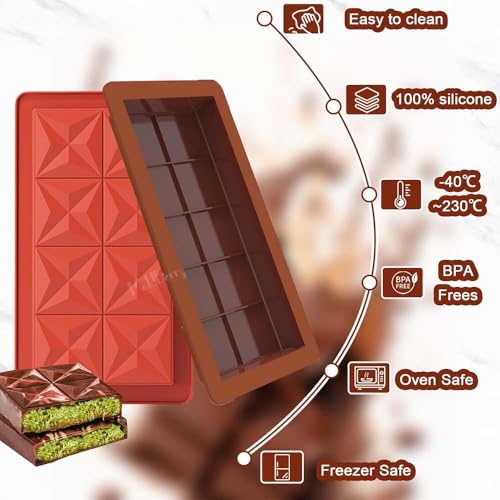 MoldBerry Kunafa Chocolate Mould Combo | Pack of 2 Deep Silicone Molds for Stuffed Chocolate Bars | Large Candy Bar Mold for Pistachio, Knafeh, Dubai-Style Desserts | Thick & Reusable - Image 3