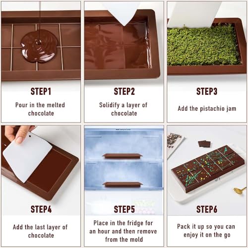 MoldBerry Kunafa Chocolate Mould Combo | Pack of 2 Deep Silicone Molds for Stuffed Chocolate Bars | Large Candy Bar Mold for Pistachio, Knafeh, Dubai-Style Desserts | Thick & Reusable - Image 4