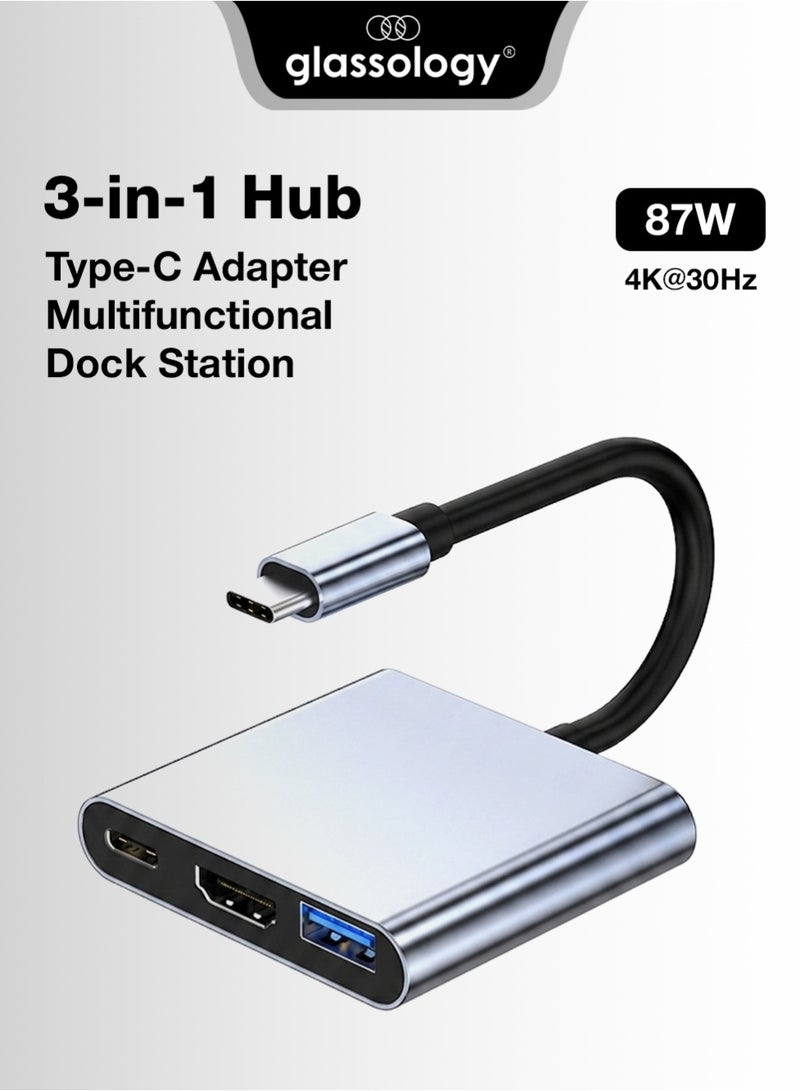 glassology 3 in 1 USB C Hub Adapter with 4K HDMI, USB 3.0 and 100W PD Fast Charging for MacBook, iPad Pro, Laptop, Tablet and Smartphone - Image 1