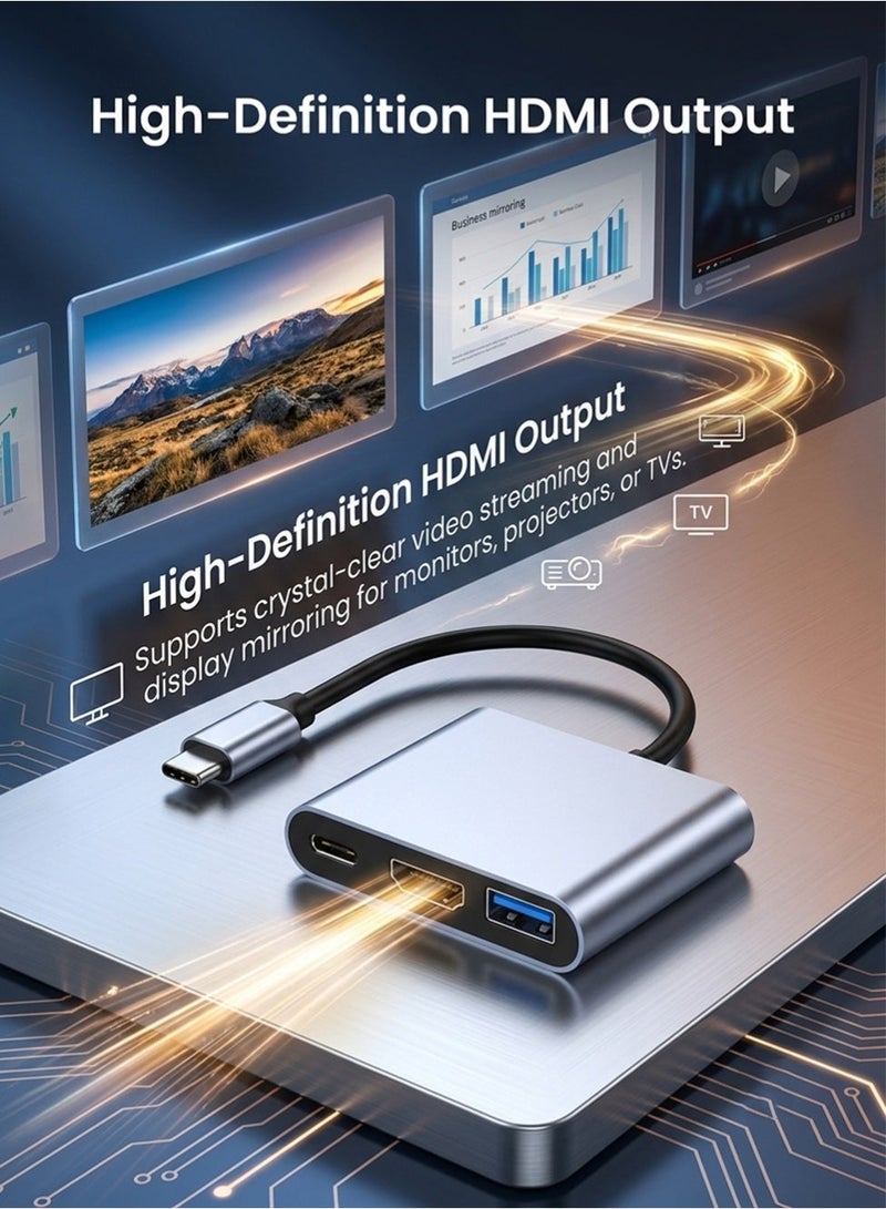 glassology 3 in 1 USB C Hub Adapter with 4K HDMI, USB 3.0 and 100W PD Fast Charging for MacBook, iPad Pro, Laptop, Tablet and Smartphone - Image 3