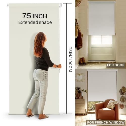 Hidpriva No Drill No Tools 100 Blackout Roller Shade UV Protection EasyCare Fabric Roller Blind for Windows Doors Pull Down Window Shade Beige 235 W x 75 H - Image 3