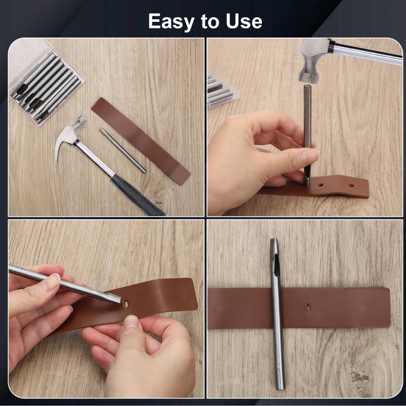 Boyistar 8 Size Oval Hole Punch for Leather 2mm-5mm, Boyistar Leather Craft Punch Tools Set Hollow Punching Oval Belt Hole Cutter Tool for Watch Band, Belt, with Storage Box - Image 4