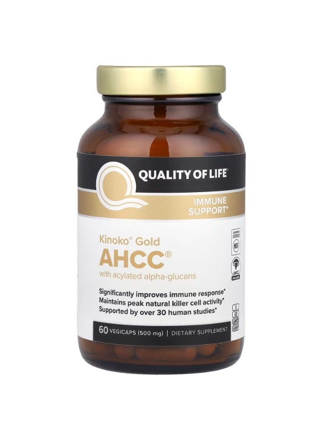 كوالتي أوف لايف جودة الحياة، كينوكو® جولد AHCC®، 500 مجم، 60 كبسولة نباتية