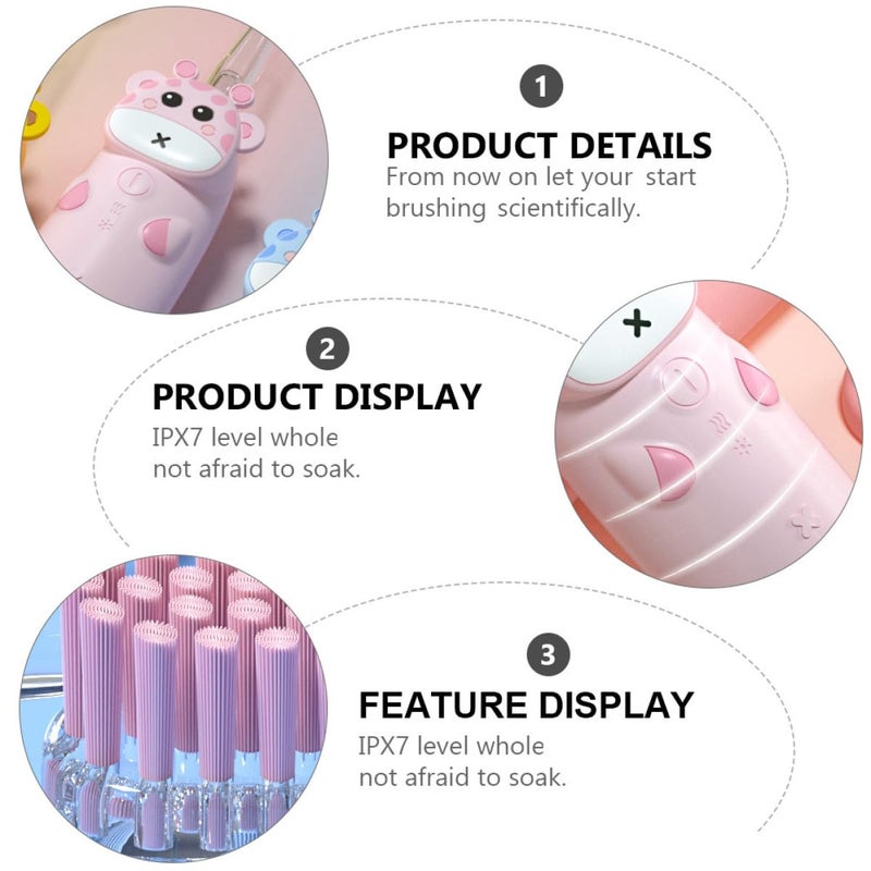 Sonic Electric Toothbrush Set Pink Deer Design 2 Replacement Brush Heads USB Rechargeable Oral Care - Image 4