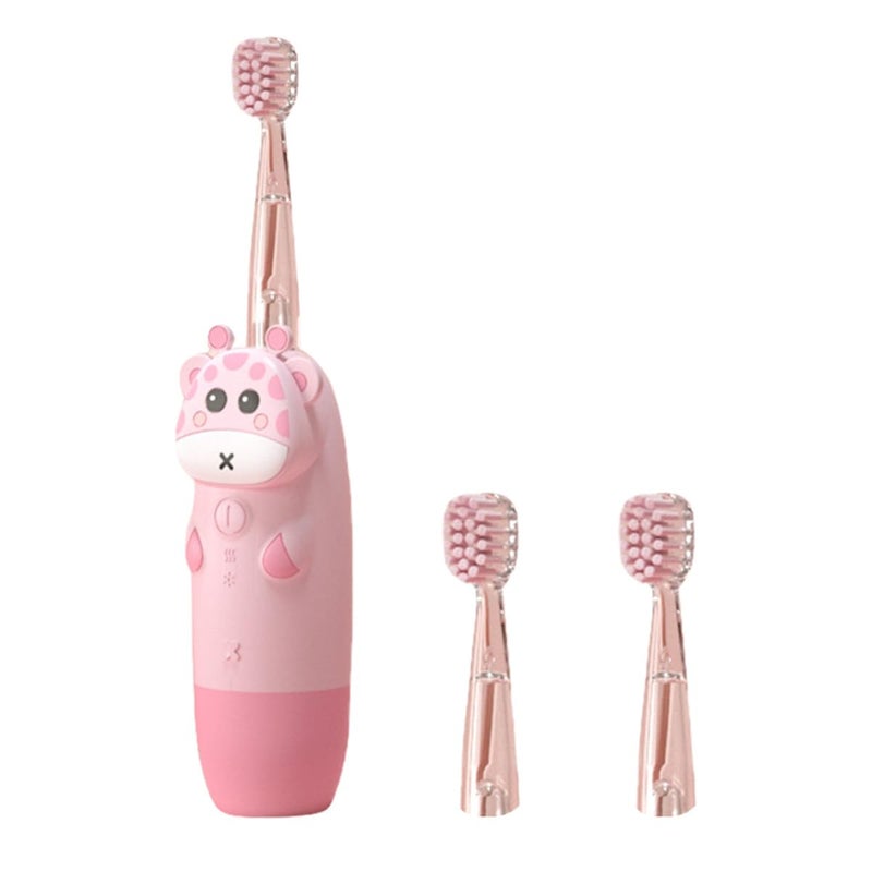Sonic Electric Toothbrush Set Pink Deer Design 2 Replacement Brush Heads USB Rechargeable Oral Care - Image 2