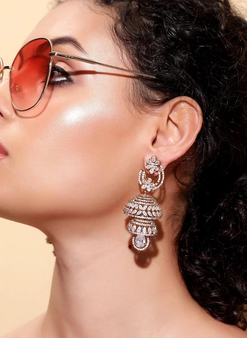 آي شين White Colour Warm Metallic Plated AD Jhumka Earring