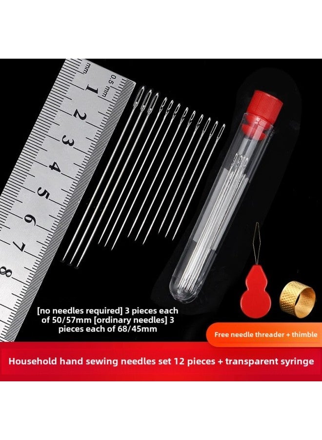 Household Eye Needle Sewing Needle Special Long Needle Thick Needle Big Nose Needle Large Hole Steel Needle For Old People Hand Sewing Needle-Color:6 Ordinary Needles + 6 Needles Without Threading + Transparent Syringe [4 Sizes  - Image 1