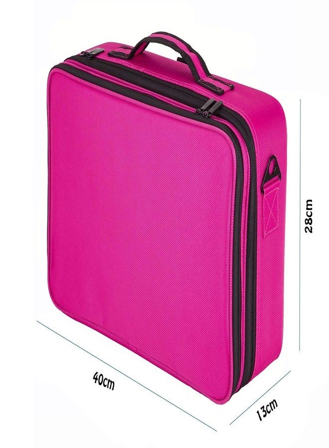 Adson Large Makeup Bag 3 Layers Professional Train Cosmetic Bag Makeup Organizer Case Portable Artist Storage Brush Box with Adjustable Dividers and Strap for Makeup Accessories (Pink) - Image 3
