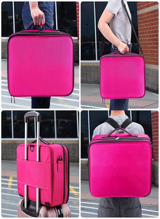 Adson Large Makeup Bag 3 Layers Professional Train Cosmetic Bag Makeup Organizer Case Portable Artist Storage Brush Box with Adjustable Dividers and Strap for Makeup Accessories (Pink) - Image 5