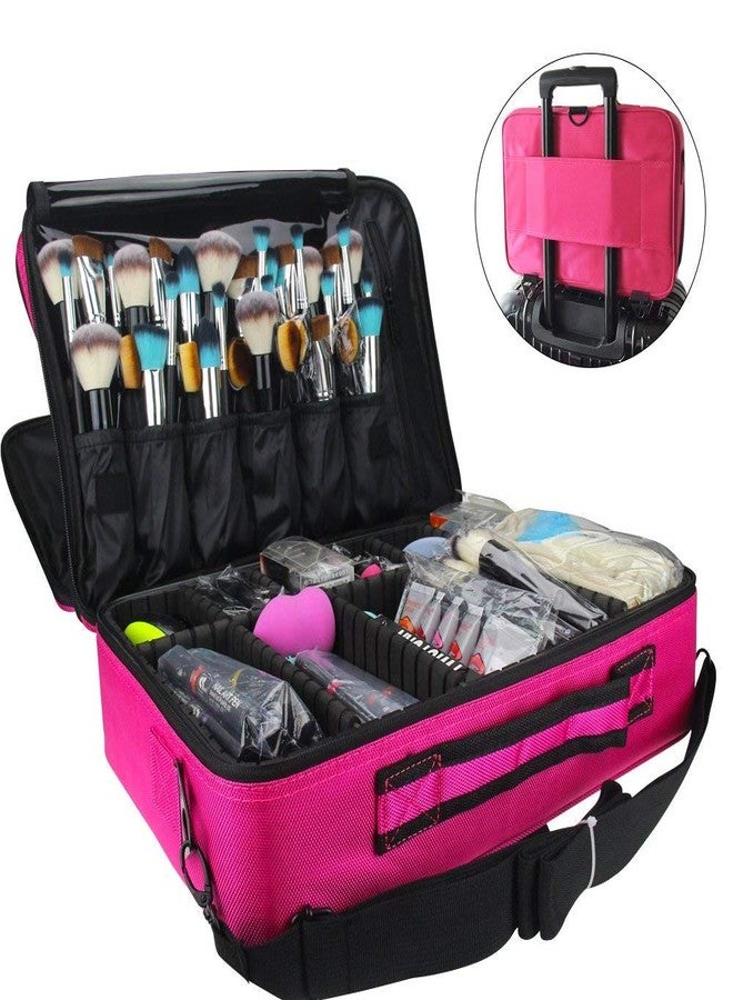 Adson Large Makeup Bag 3 Layers Professional Train Cosmetic Bag Makeup Organizer Case Portable Artist Storage Brush Box with Adjustable Dividers and Strap for Makeup Accessories (Pink) - Image 2