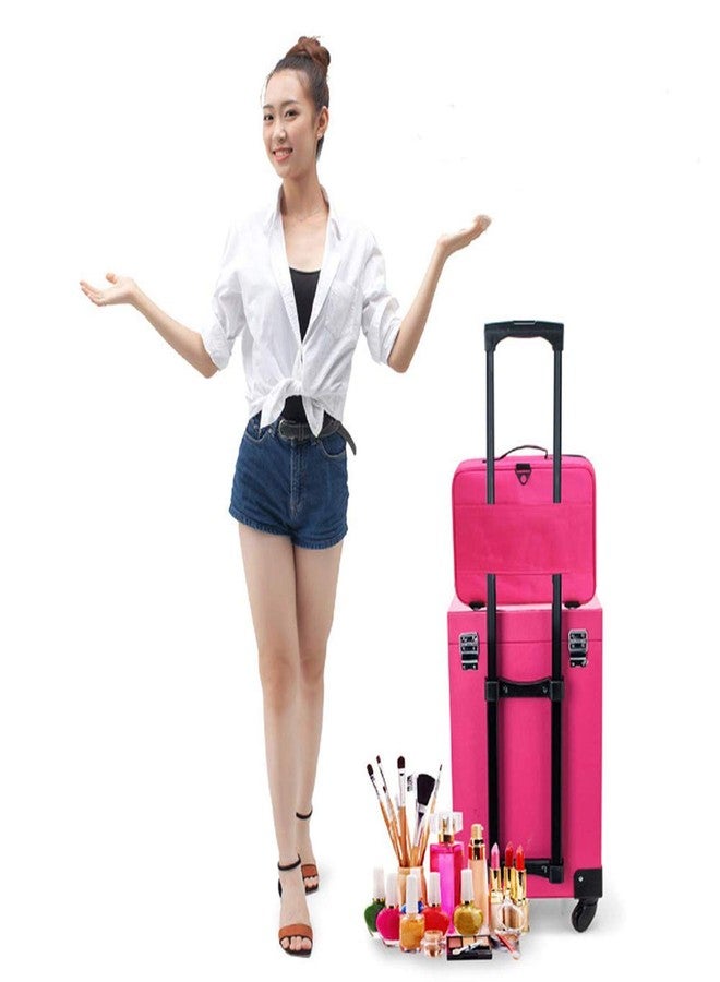 Adson Large Makeup Bag 3 Layers Professional Train Cosmetic Bag Makeup Organizer Case Portable Artist Storage Brush Box with Adjustable Dividers and Strap for Makeup Accessories (Pink) - Image 4