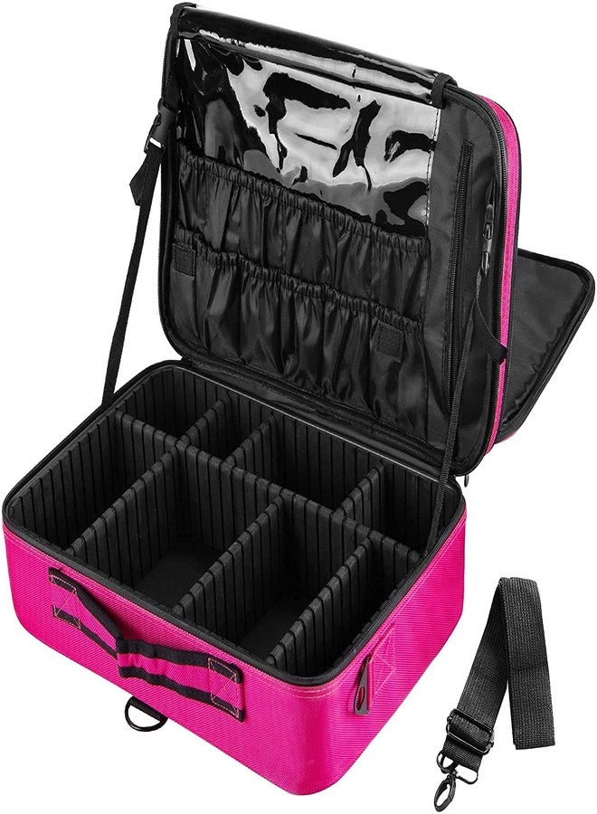 Adson Large Makeup Bag 3 Layers Professional Train Cosmetic Bag Makeup Organizer Case Portable Artist Storage Brush Box with Adjustable Dividers and Strap for Makeup Accessories (Pink) - Image 1